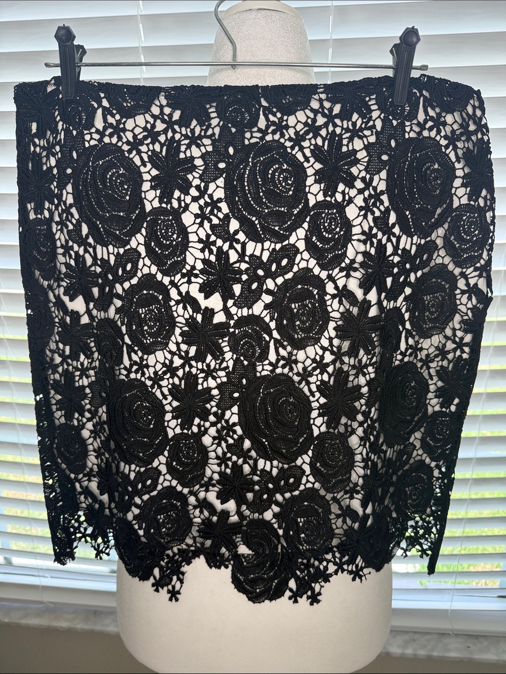 Black Floral Crochet Lace Skirt Overlay